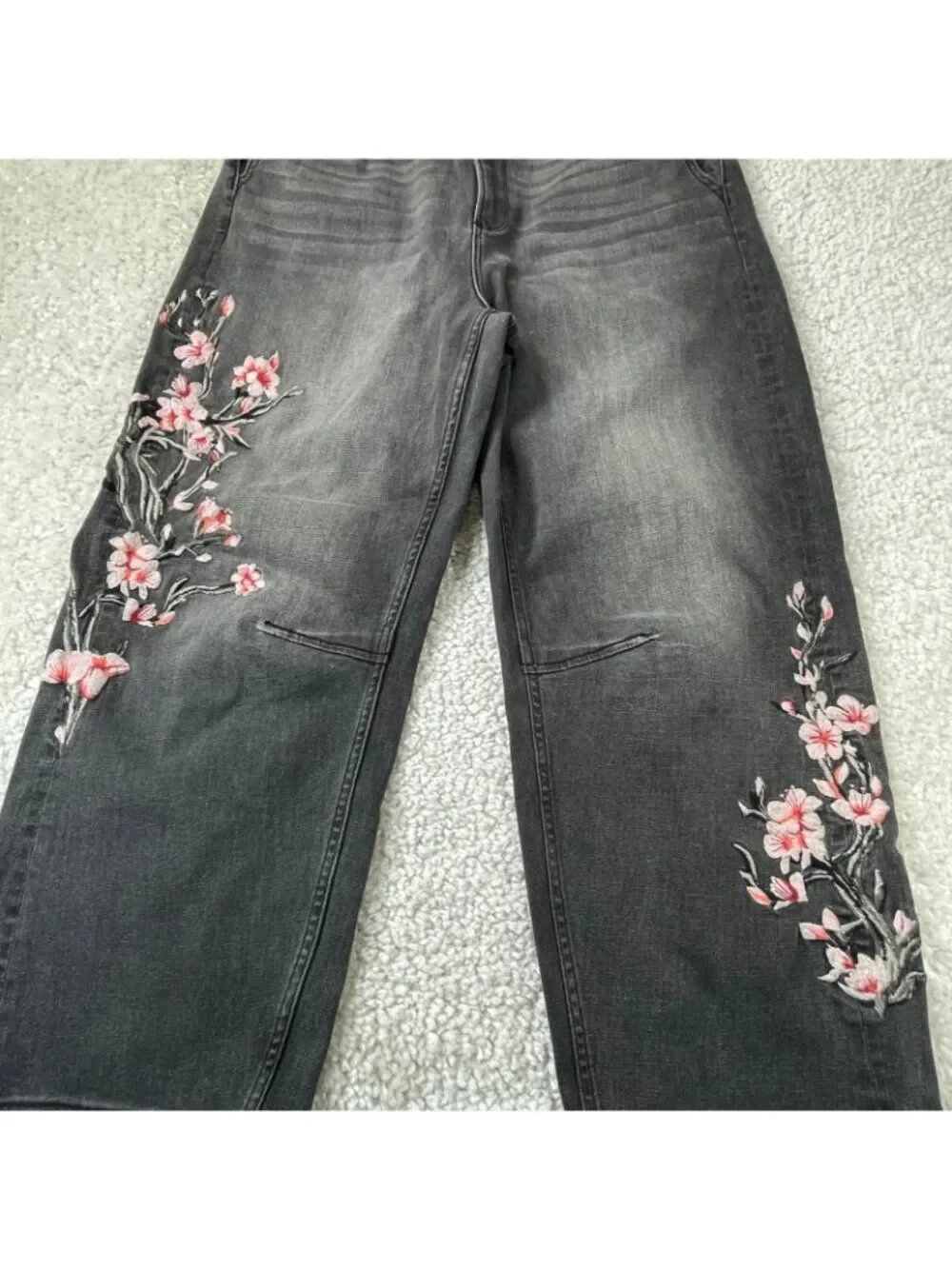 Driftwood Barbie Barrel Jean Gray Floral Embroidery Womens 14 - Picture 8 of 11